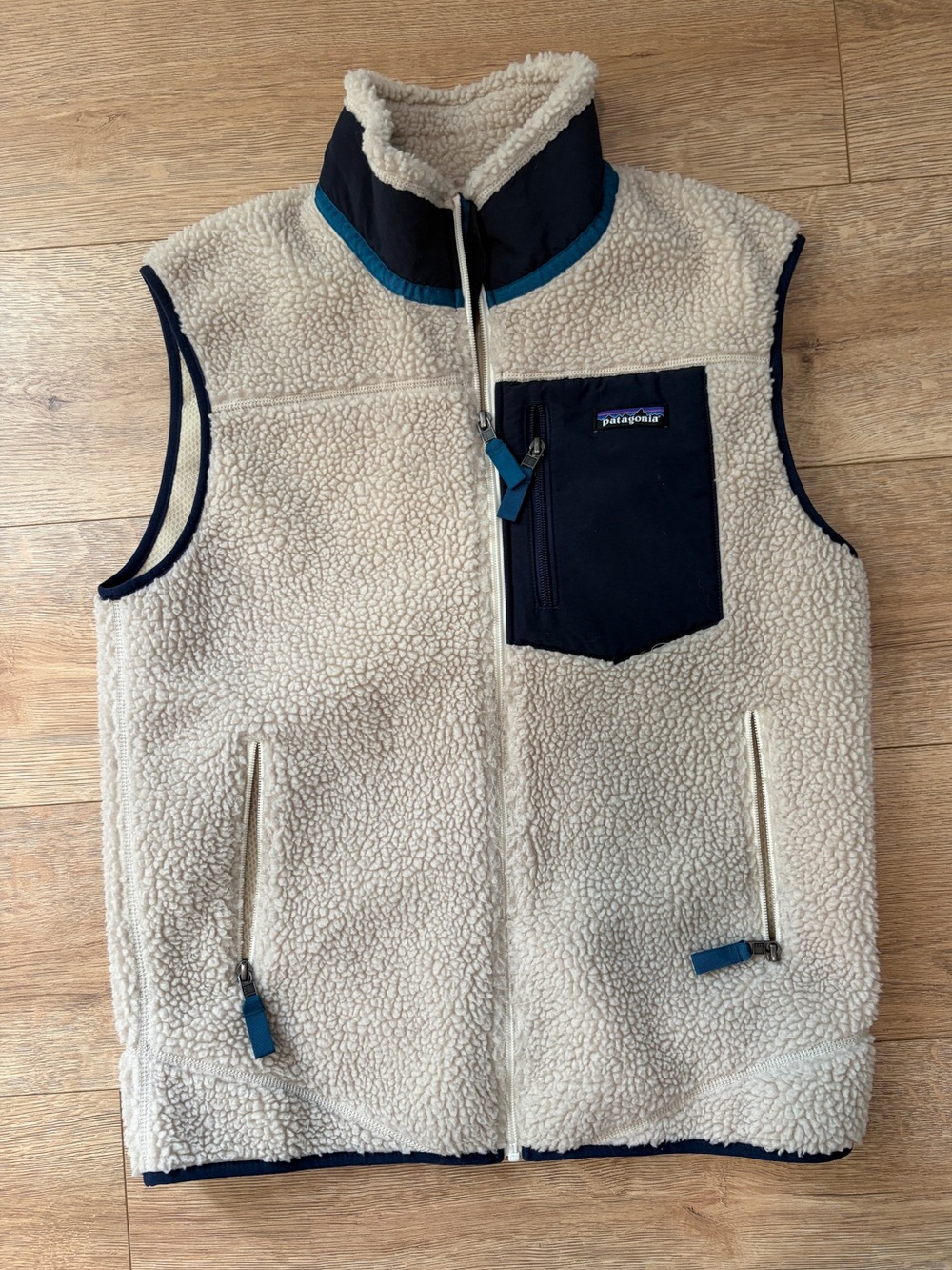 Patagonia Classic Retro-X Fleece Vest Natural Navy Teal Size Medium